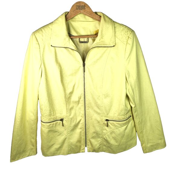 TanJay Jacket Womens 14 Bright Yellow Full Zip Faux Leather Lined Zipper Pockets - Picture 1 of 16